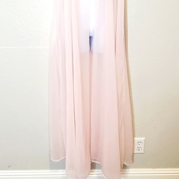 Vintage 60s Val Mode Pink Chiffon Sheer Flutter Sleeve Sweeping Robe Size Small - Picture 4 of 9